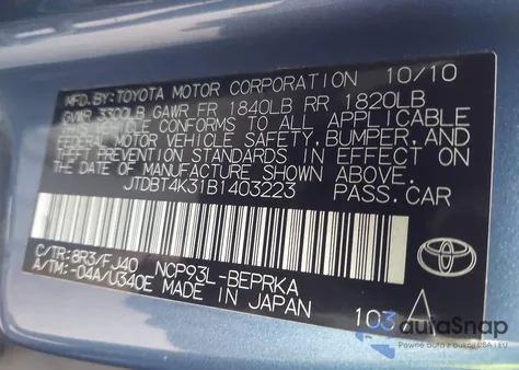 2011 Toyota Yaris from USA, damaged, VIN JTDBT4K31B1403223